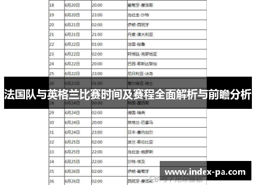 法国队与英格兰比赛时间及赛程全面解析与前瞻分析