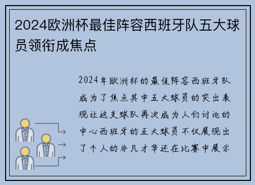 2024欧洲杯最佳阵容西班牙队五大球员领衔成焦点
